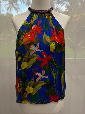 Alice + Olivia Royal Blue Tropical Halter with Red & Green Floral Print
Size sm